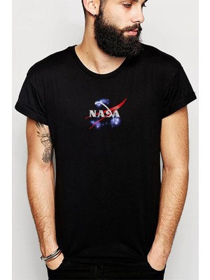 Qivi Nasa Agency Baskılı Siyah Erkek Örme Tshirt