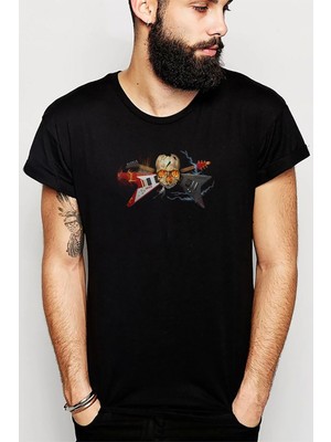 Qivi Metal Guitar Rock Mtal Heavy Metal Baskılı Siyah Erkek Örme Tshirt