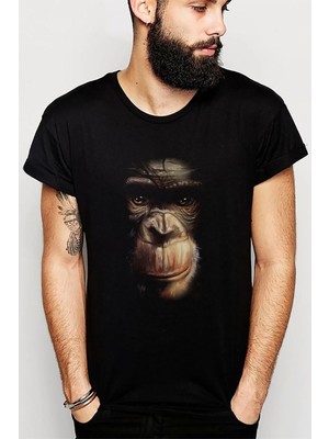 Qivi Animal Maymun Baskılı Siyah Erkek Örme Tshirt