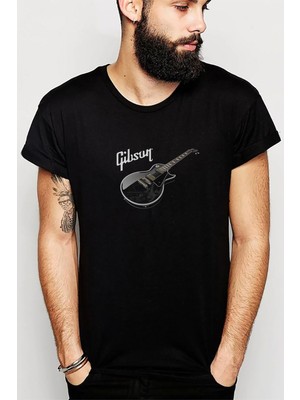Qivi Gibson Les Paul Slash Metal Rock Baskılı Siyah Erkek Örme Tshirt