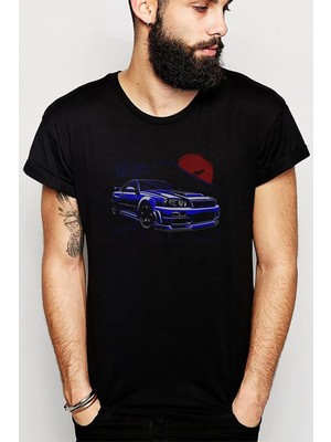 Qivi Nissan Skyline Gtr R34 Baskılı Siyah Erkek Örme Tshirt