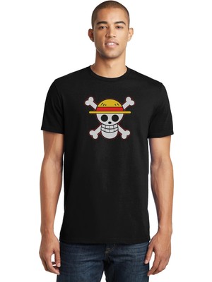 Qivi Anime Thumb One Piece Baskılı Siyah Erkek Örme Tshirt