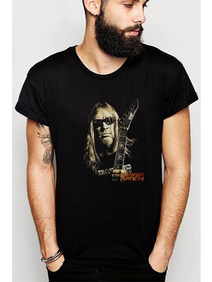Qivi Jeff Hanneman Rıp Baskılı Siyah Erkek Örme Tshirt