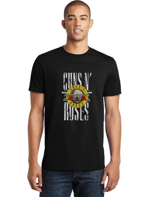 Qivi Guns N Roses Metal Rock Müzik Baskılı Siyah Erkek Örme Tshirt