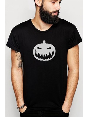 Qivi Silhouette Halloween Pumpkin Baskılı Siyah Erkek Örme Tshirt