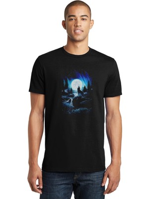 Qivi Ice Wolf Kurt Baskılı Siyah Erkek Örme Tshirt