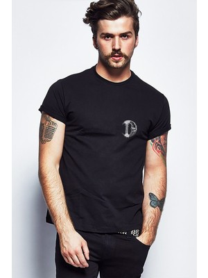 Qivi Death Kuru Kafa Ay Göğüs Baskılı Siyah Erkek Örme Tshirt