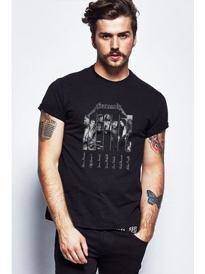 Qivi Metallica Metal Rock Müzik Music Baskılı Siyah Erkek Örme Tshirt