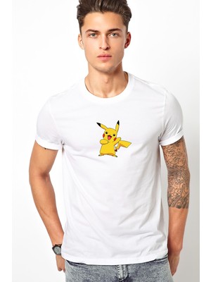Qivi Pokemon Pikachu Baskılı Beyaz Erkek Örme Tshirt