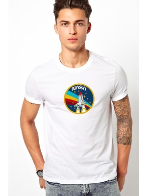 Qivi Nasa Rocket Logo Royalty Freenasa Baskılı Beyaz Erkek Örme Tshirt