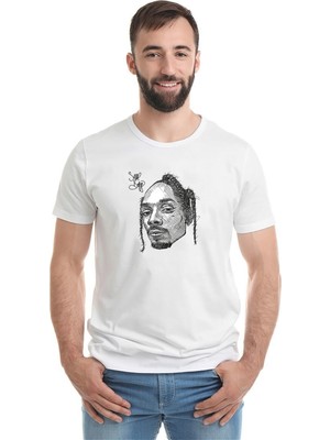Qivi Snoop Dogg Head Shot Baskılı Beyaz Erkek Örme Tshirt