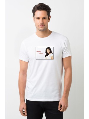 Qivi Sunny Leone Baskılı Beyaz Erkek Örme Tshirt