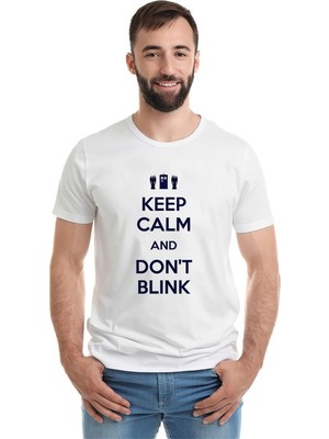 Qivi Keep Calm And Don't Blink Baskılı Beyaz Erkek Örme Tshirt