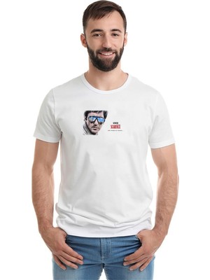 Qivi Scarface Money Metal Rock Music Müzik Baskılı Beyaz Erkek Örme Tshirt