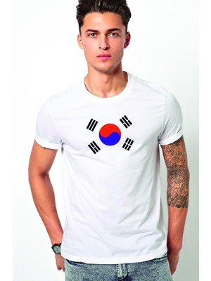 Qivi Güney Kore South Korea Baskılı Beyaz Erkek Örme Tshirt