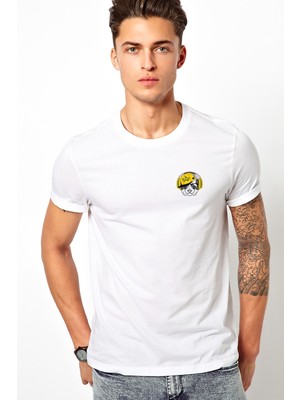 Qivi Kulaklık ve Hip Hop Şapkalı Panda Baskılı Beyaz Erkek Örme Tshirt