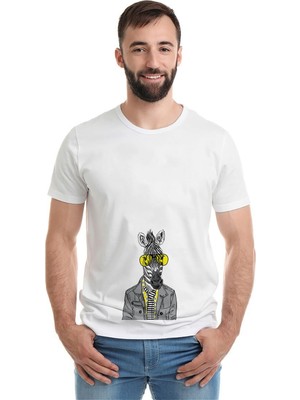 Qivi Zebra Potikare Zebra Ceket ve Güneş Baskılı Beyaz Erkek Örme Tshirt