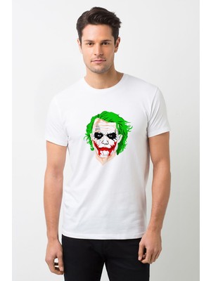 Qivi Joker Color Face Baskılı Beyaz Erkek Örme Tshirt