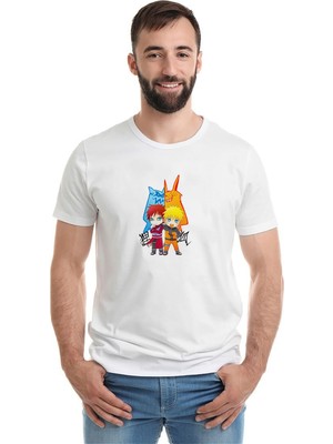 Qivi Naruto Tailed Beasts Baskılı Beyaz Erkek Örme Tshirt