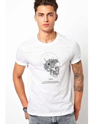 Qivi Skull Lockscree Kurukafa Gül Rose Tumblr Baskılı Beyaz Erkek Örme Tshirt