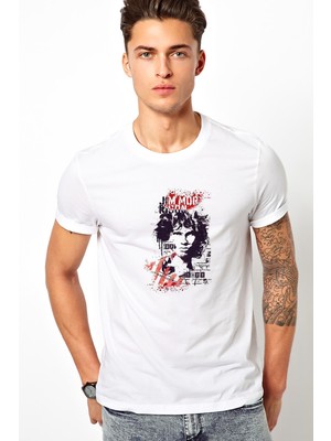 Qivi Jım Morrıson Club 27 Baskılı Beyaz Erkek Örme Tshirt