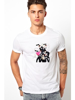 Qivi Kpop Key Shinee Sol Baskılı Beyaz Erkek Örme Tshirt