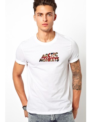 Qivi It And Sheffield Arctic Monkeys Müzisyen Baskılı Beyaz Erkek Örme Tshirt