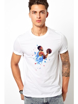 Qivi Basketbolcu Basket Baskılı Beyaz Erkek Örme Tshirt