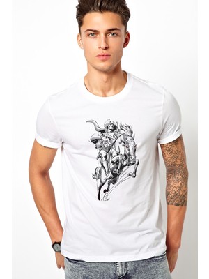 Qivi At Rider Baskılı Beyaz Erkek Örme Tshirt