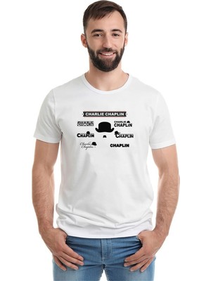 Qivi Charlie Chaplin Baskılı Beyaz Erkek Örme Tshirt