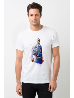 Qivi New Basketbol Sporcu Baskılı Beyaz Erkek Örme Tshirt