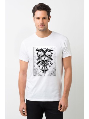 Qivi Sevenfold A7X Kuru Kafa Baskılı Beyaz Erkek Örme Tshirt