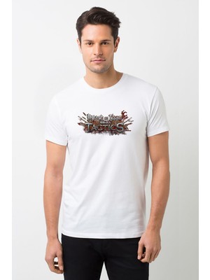 Qivi Attack On Titan Yazı Baskılı Beyaz Erkek Örme Tshirt