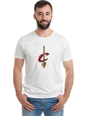 Qivi Basketbol Logo Amblem Baskılı Beyaz Erkek Örme Tshirt