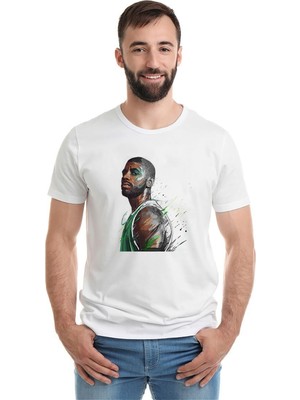 Qivi Basketbol Sporcu Baskılı Beyaz Erkek Örme Tshirt