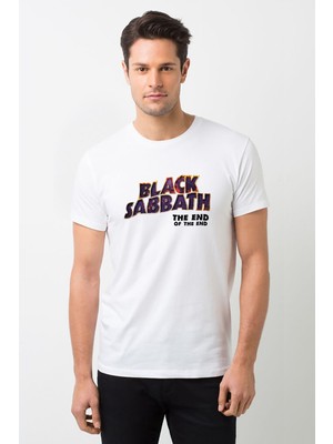 Qivi Black Sabbath Arc Reactor Logo Baskılı Beyaz Erkek Örme Tshirt