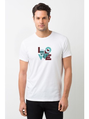 Qivi Lo ve Green Baskılı Beyaz Erkek Örme Tshirt