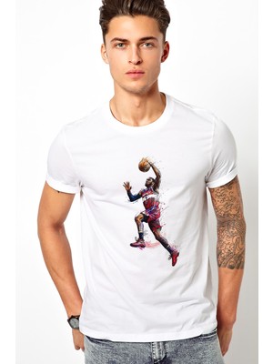 Qivi Basket Spor Basketci Baskılı Beyaz Erkek Örme Tshirt