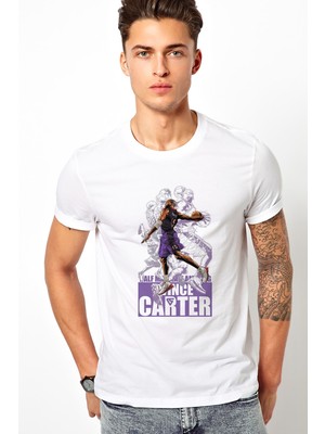 Qivi Carter Basketbol Spor Baskılı Beyaz Erkek Örme Tshirt