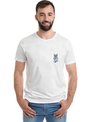 Qivi Blu Owl Kuş Baskılı Beyaz Erkek Örme Tshirt