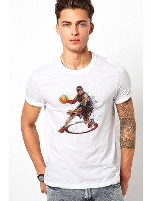 Qivi Basketci Basketbol Spor Baskılı Beyaz Erkek Örme Tshirt