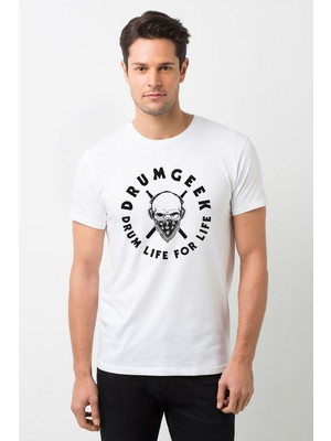 Qivi Skilled Drummer Drum Geek Drum Life. Baskılı Beyaz Erkek Örme Tshirt