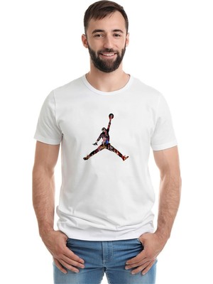 Qivi Basketball Baskılı Beyaz Erkek Örme Tshirt