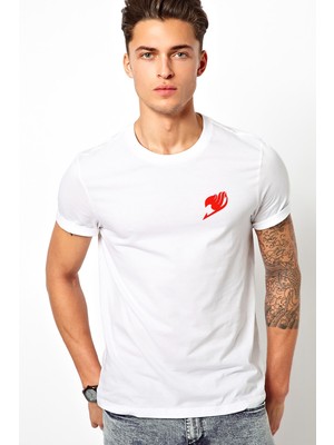 Qivi Anime Tail Logo Amplem Baskılı Beyaz Erkek Örme Tshirt