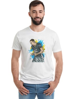 Qivi Basketci Spor Basketbol Baskılı Beyaz Erkek Örme Tshirt