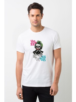 Qivi The Joker Baskılı Beyaz Erkek Örme Tshirt