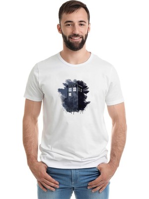Qivi Doctor Who Flower Tumblr Baskılı Beyaz Erkek Örme Tshirt