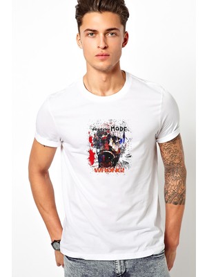 Qivi Depeche Mode Wrong Baskılı Beyaz Erkek Örme Tshirt