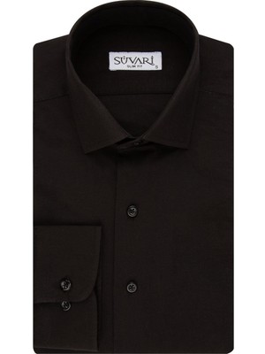 Süvari Slim Fit Siyah Düz Erkek Gömlek