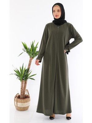 Medipek Fermuralı Namaz Elbisesi Ferace Haki